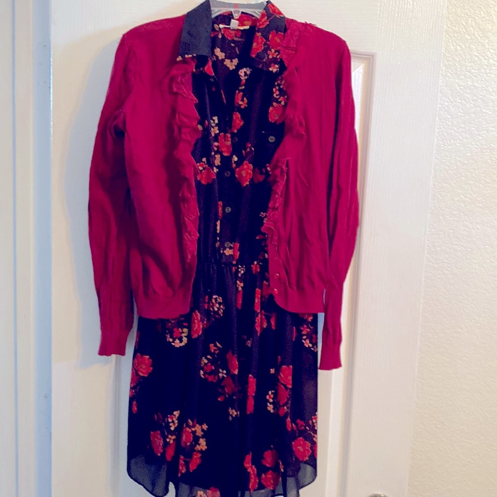 Gianni Bini dress & Bisou Bisou ruffle cardigan